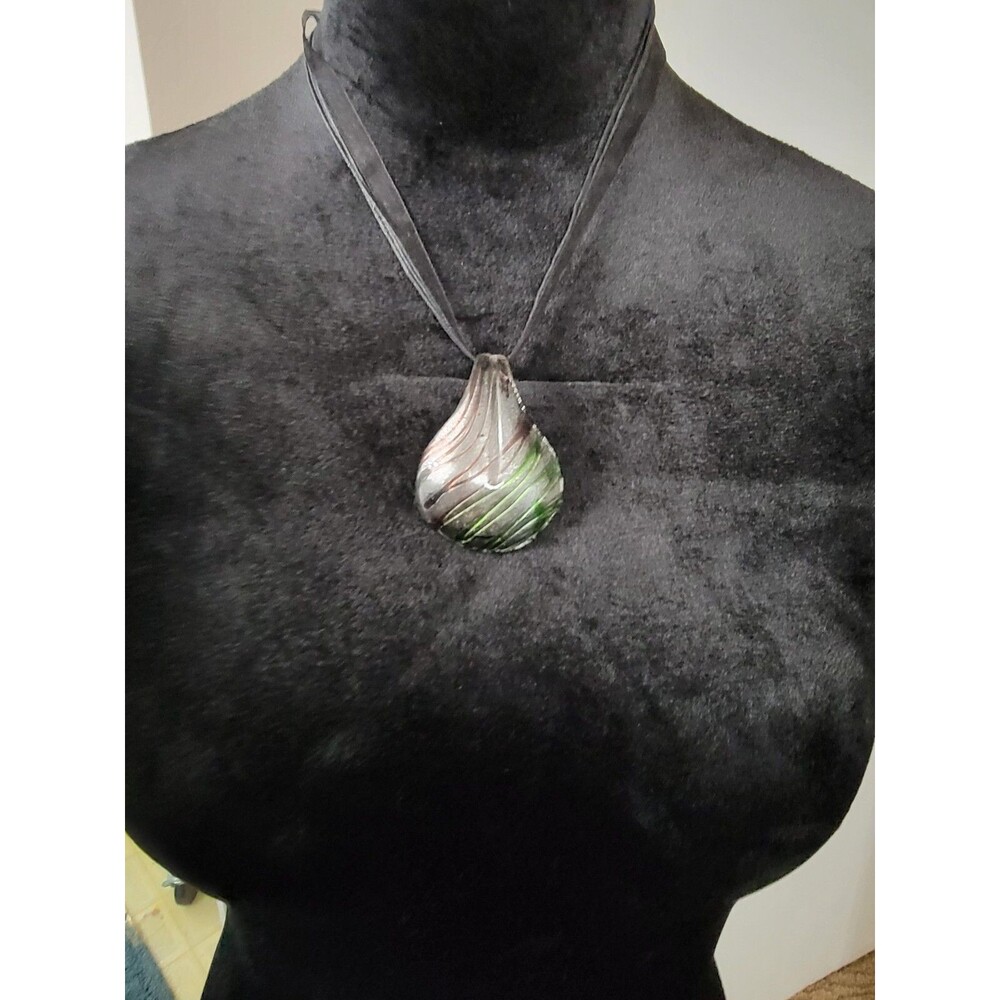Pendant Necklace With Black Ribbon And Rope Chain - Picture 2 of 3